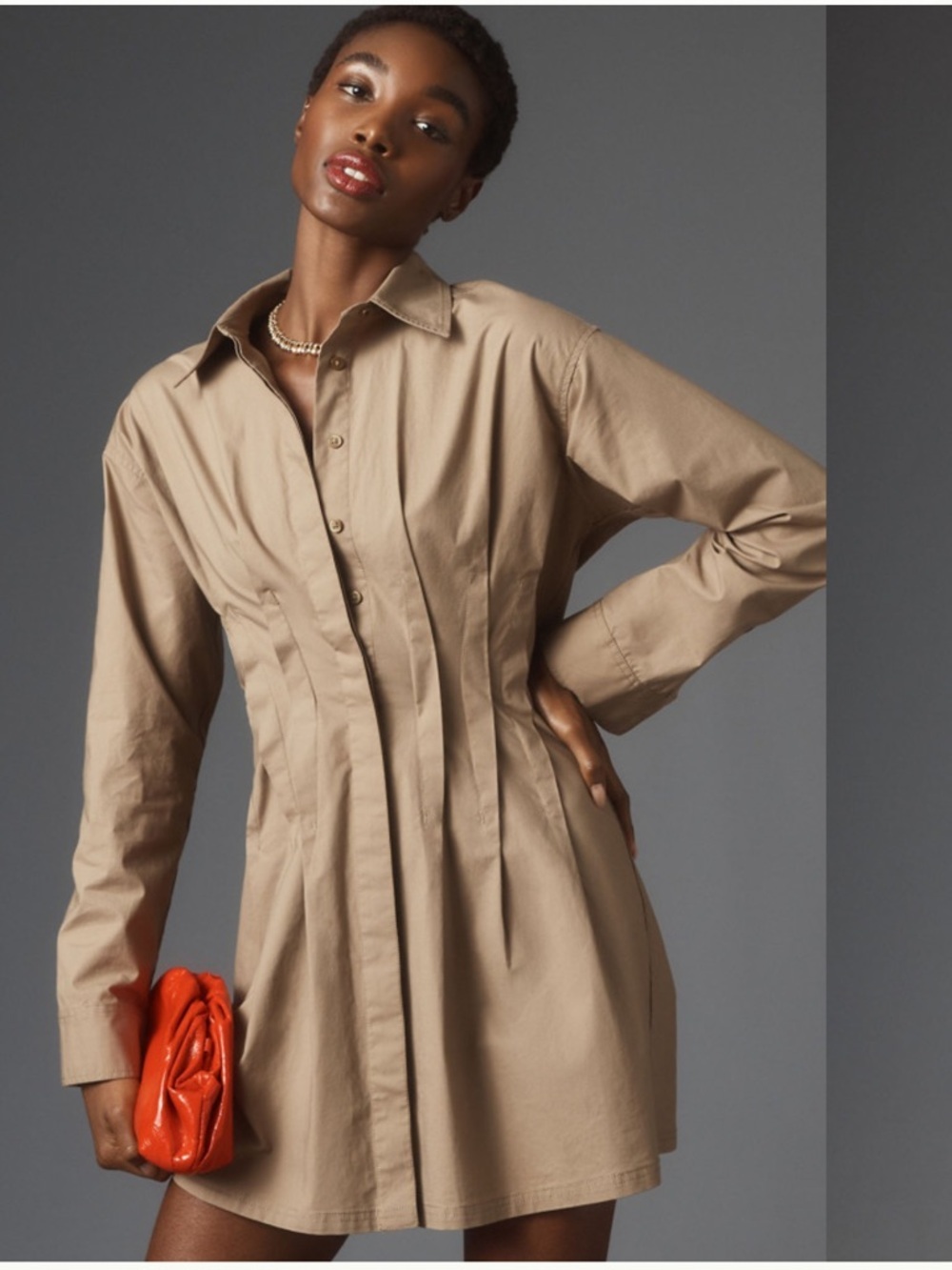 Antropologie Pilcro Pintuck Mini Shirt Dress In Khaki